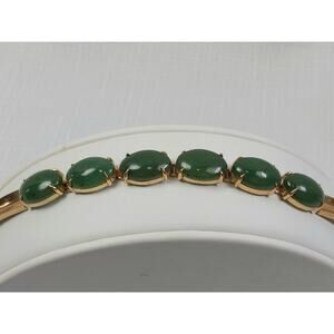 Vintage Large 14K Gold. 12.5g High Grade Green Jade. Cabochon Bracele Size 7